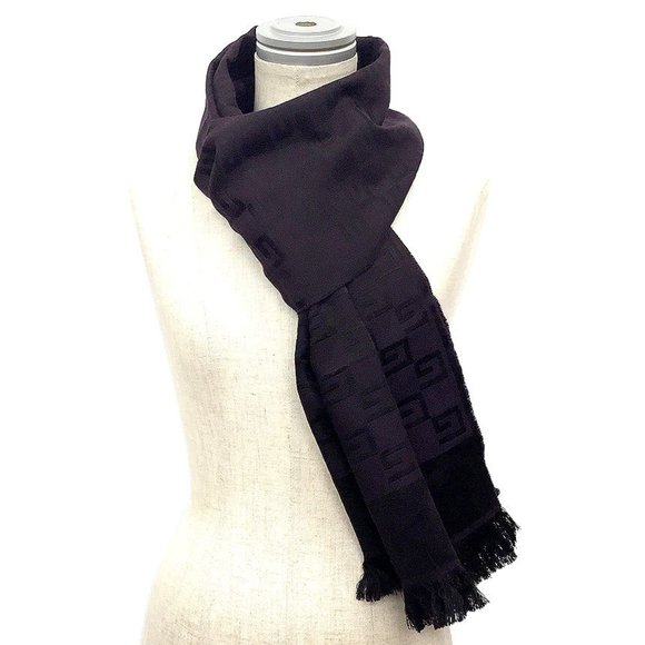 GUCCI GG pattern stole silk wool dark purple scarf unisex - Picture 2 of 3